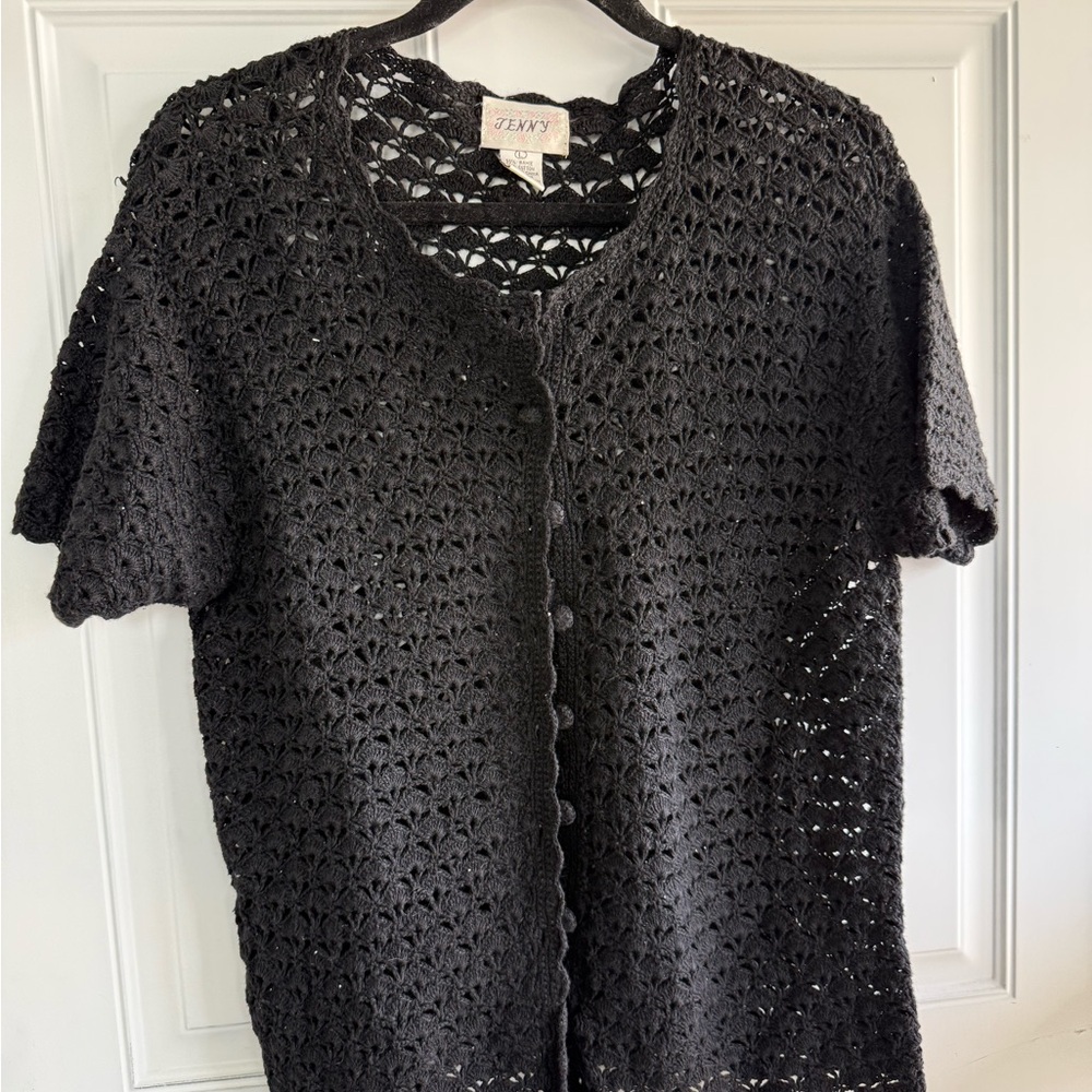JENNY Black Crochet Button-Up Cardigan
